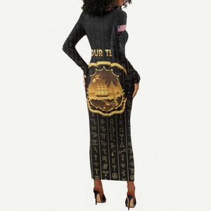 Personalized Liberia Long Sleeve Bodycon Dress Vai Syllabary Pattern - African Pride
