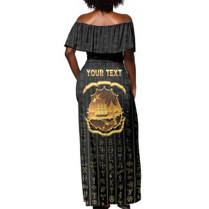 Personalized Liberia Off Shoulder Maxi Dress Vai Syllabary Pattern - African Pride