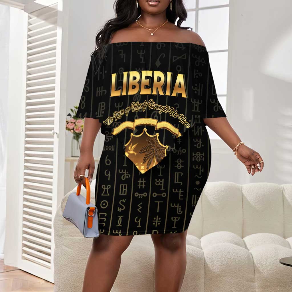 Personalized Liberia Off Shoulder Short Dress Vai Syllabary Pattern - African Pride