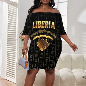 Personalized Liberia Off Shoulder Short Dress Vai Syllabary Pattern - African Pride