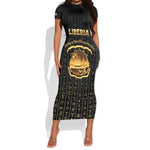 Personalized Liberia Short Sleeve Bodycon Dress Vai Syllabary Pattern - African Pride