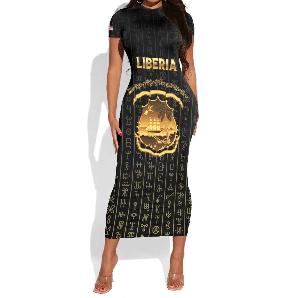 Personalized Liberia Short Sleeve Bodycon Dress Vai Syllabary Pattern - African Pride