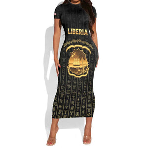 Personalized Liberia Short Sleeve Bodycon Dress Vai Syllabary Pattern - African Pride