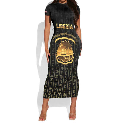 Personalized Liberia Short Sleeve Bodycon Dress Vai Syllabary Pattern - African Pride
