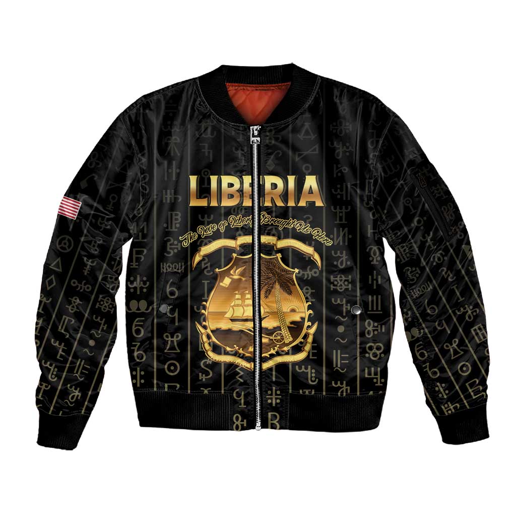 Personalized Liberia Sleeve Zip Bomber Jacket Vai Syllabary Pattern - African Pride
