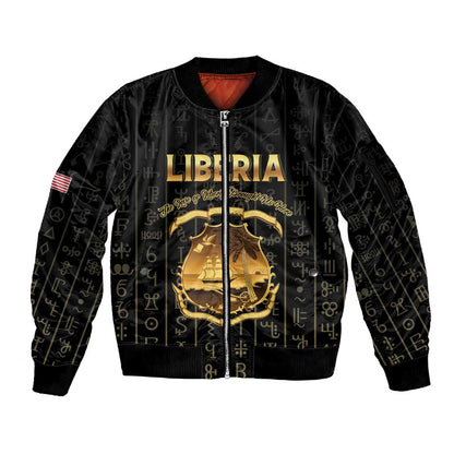 Personalized Liberia Sleeve Zip Bomber Jacket Vai Syllabary Pattern - African Pride