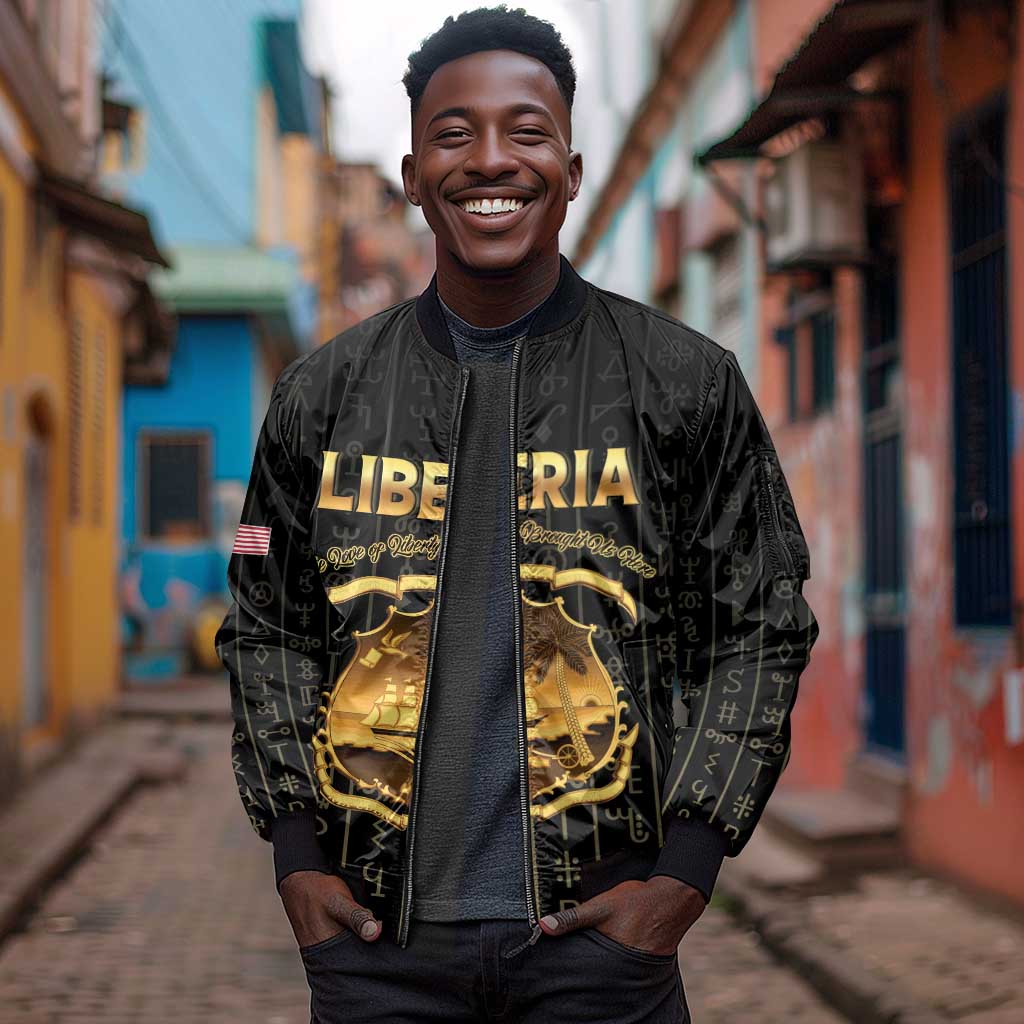 Personalized Liberia Sleeve Zip Bomber Jacket Vai Syllabary Pattern - African Pride
