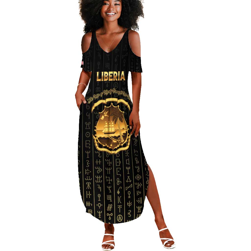 Personalized Liberia Summer Maxi Dress Vai Syllabary Pattern - African Pride