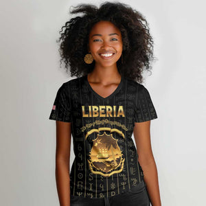 Personalized Liberia Women V-Neck T-Shirt Vai Syllabary Pattern - African Pride