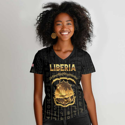 Personalized Liberia Women V-Neck T-Shirt Vai Syllabary Pattern - African Pride