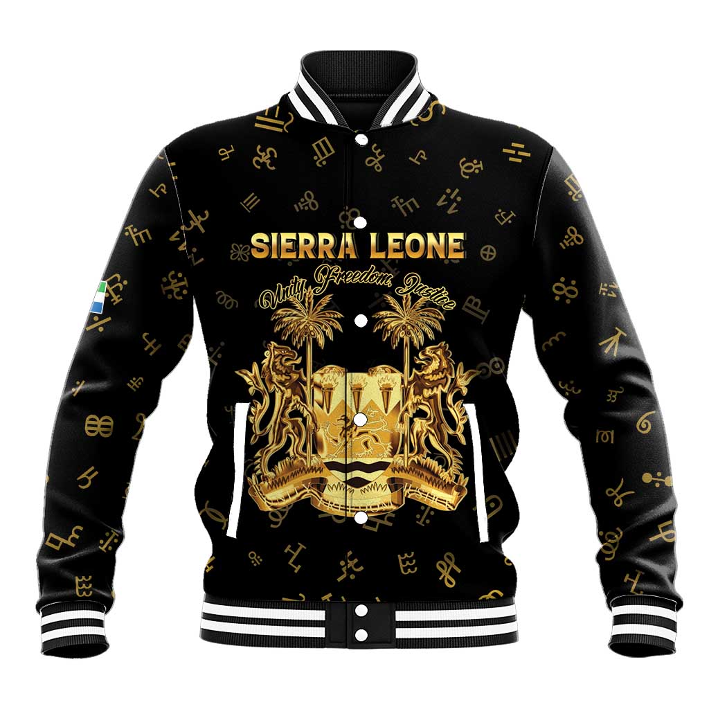 Personalized Sierra Leone National Emblem Golden Baseball Jacket Vai Syllabary Heritage - African Pride