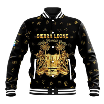 Personalized Sierra Leone National Emblem Golden Baseball Jacket Vai Syllabary Heritage - African Pride