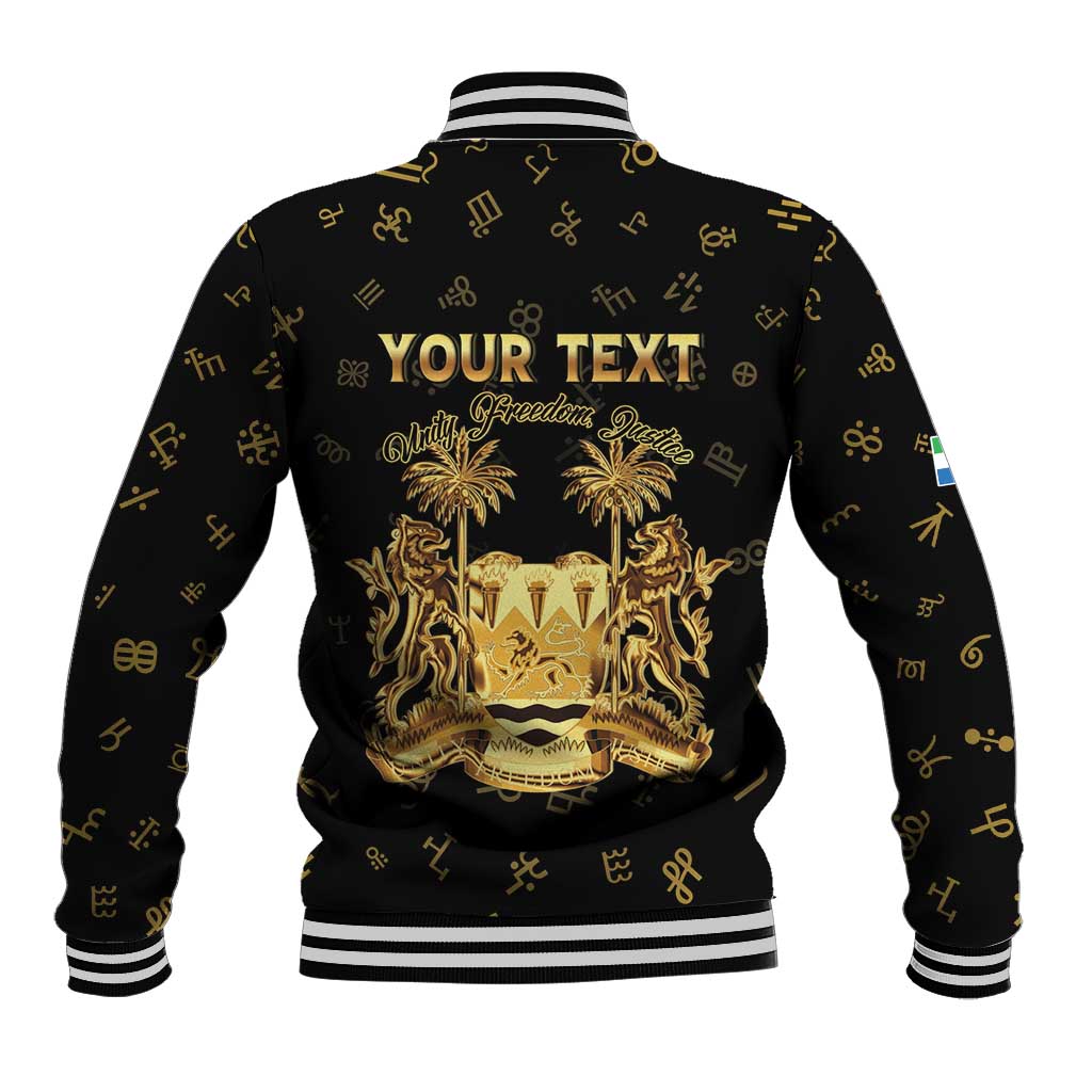 Personalized Sierra Leone National Emblem Golden Baseball Jacket Vai Syllabary Heritage - African Pride
