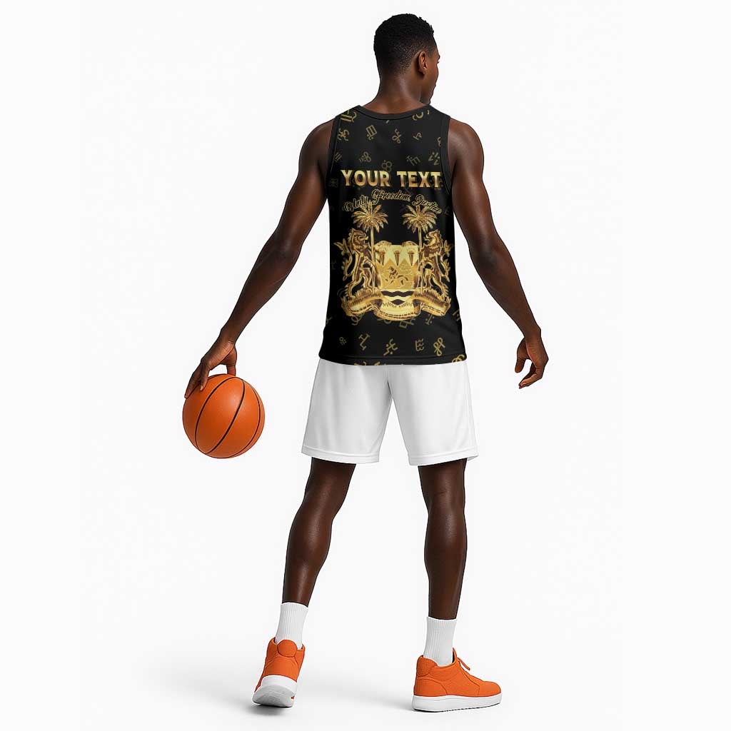 Personalized Sierra Leone National Emblem Golden Basketball Jersey Vai Syllabary Heritage - African Pride
