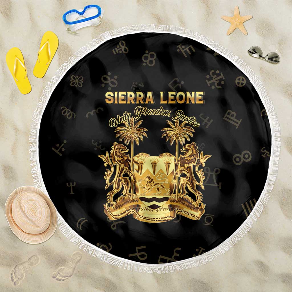 Sierra Leone National Emblem Golden Beach Blanket Vai Syllabary Heritage - African Pride
