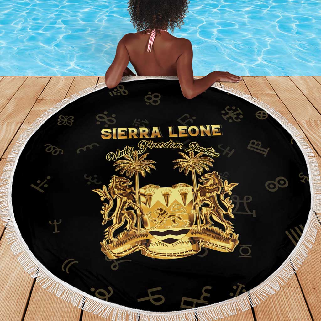 Sierra Leone National Emblem Golden Beach Blanket Vai Syllabary Heritage - African Pride