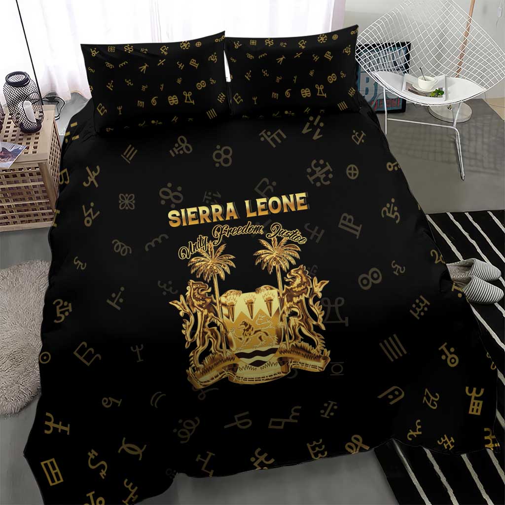 Sierra Leone National Emblem Golden Bedding Set Vai Syllabary Heritage - African Pride