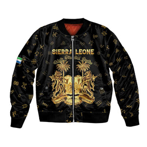 Personalized Sierra Leone National Emblem Golden Bomber Jacket Vai Syllabary Heritage - African Pride