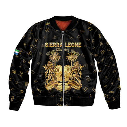 Personalized Sierra Leone National Emblem Golden Bomber Jacket Vai Syllabary Heritage - African Pride