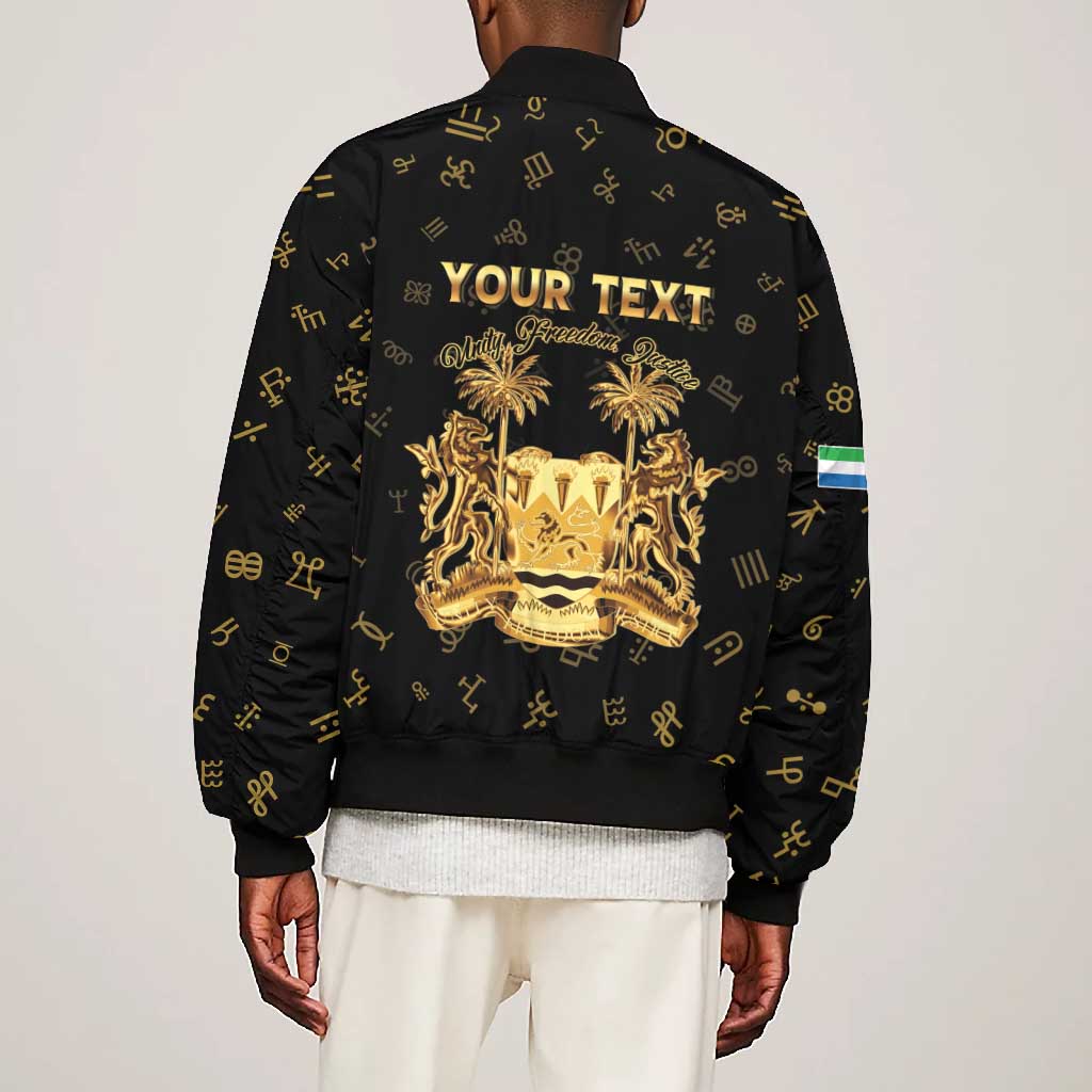 Personalized Sierra Leone National Emblem Golden Bomber Jacket Vai Syllabary Heritage - African Pride