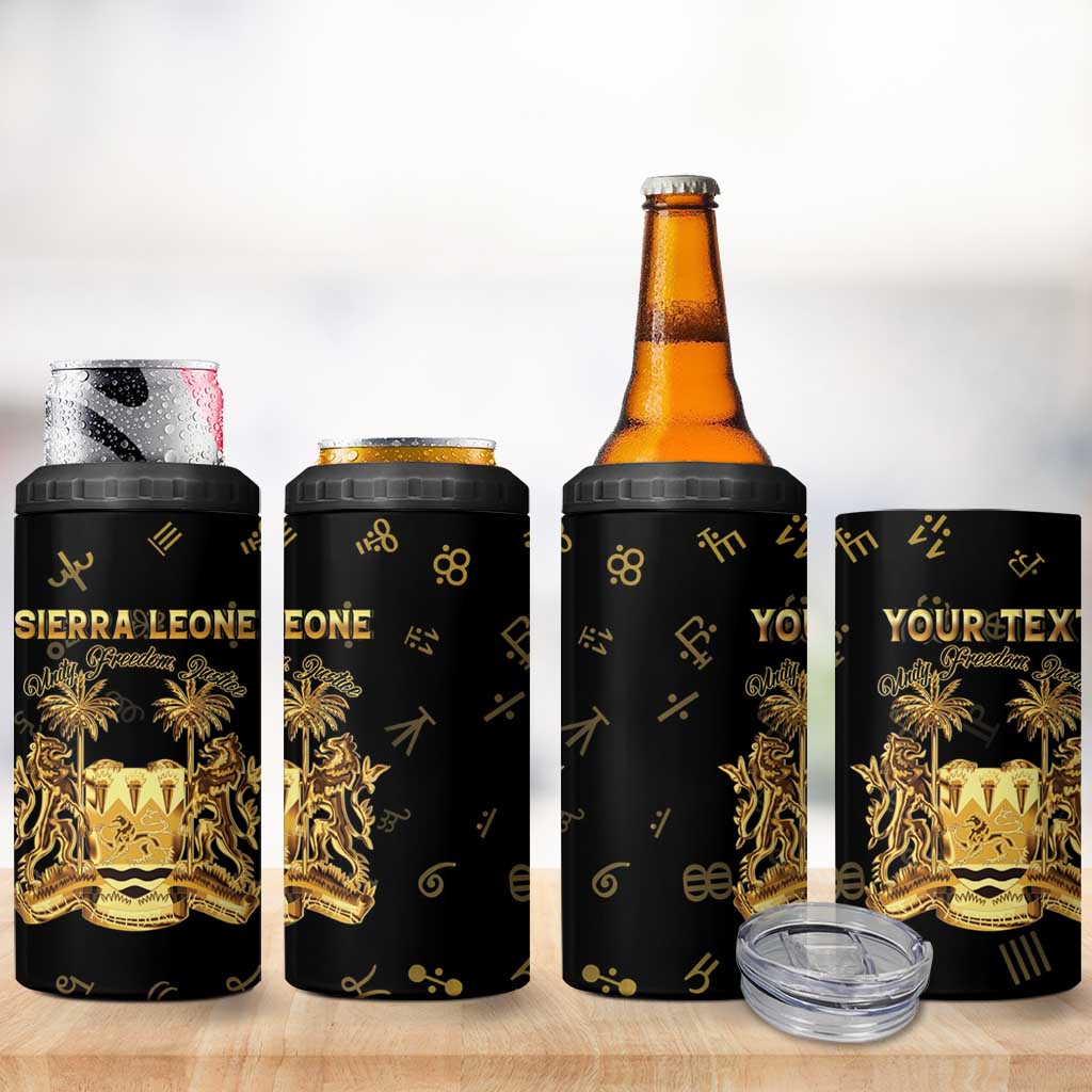 Personalized Sierra Leone National Emblem Golden 4 in 1 Can Cooler Tumbler Vai Syllabary Heritage - African Pride