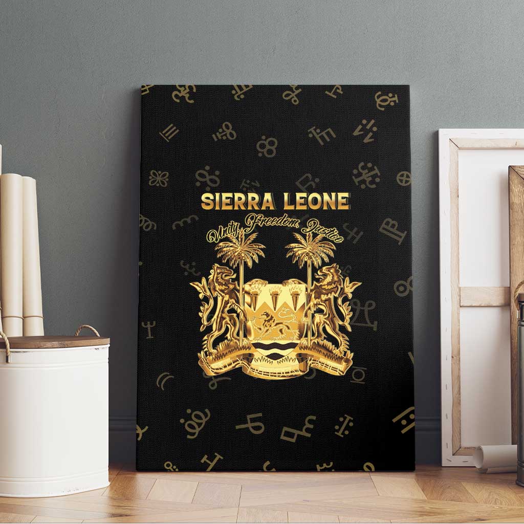 Sierra Leone National Emblem Golden Canvas Wall Art Vai Syllabary Heritage - African Pride