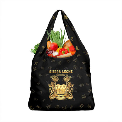 Sierra Leone National Emblem Golden Grocery Bag Vai Syllabary Heritage - African Pride