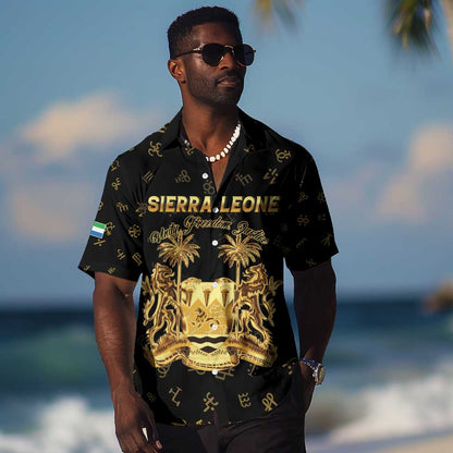 Personalized Sierra Leone National Emblem Golden Hawaiian Shirt Vai Syllabary Heritage - African Pride