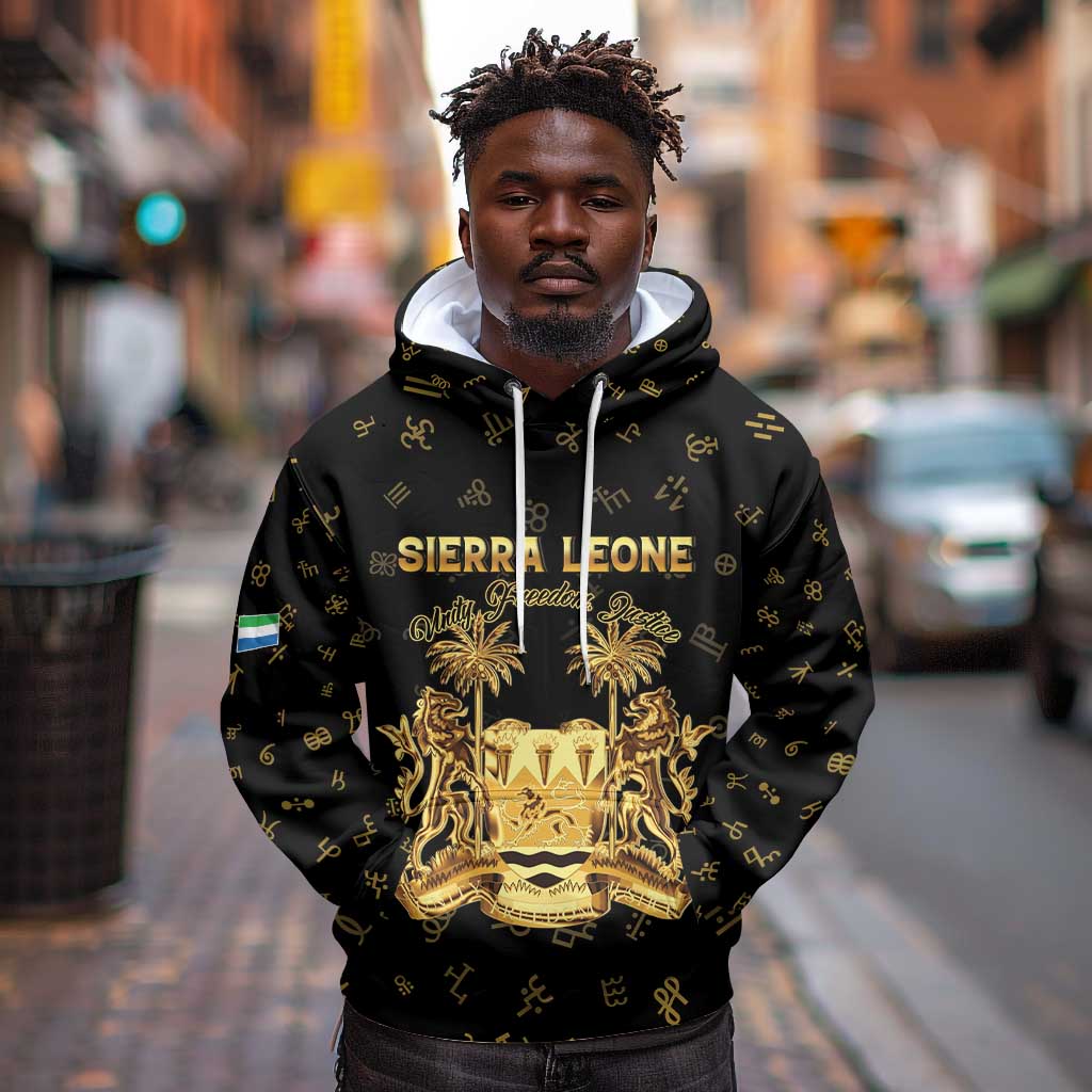 Personalized Sierra Leone National Emblem Golden Hoodie Vai Syllabary Heritage - African Pride