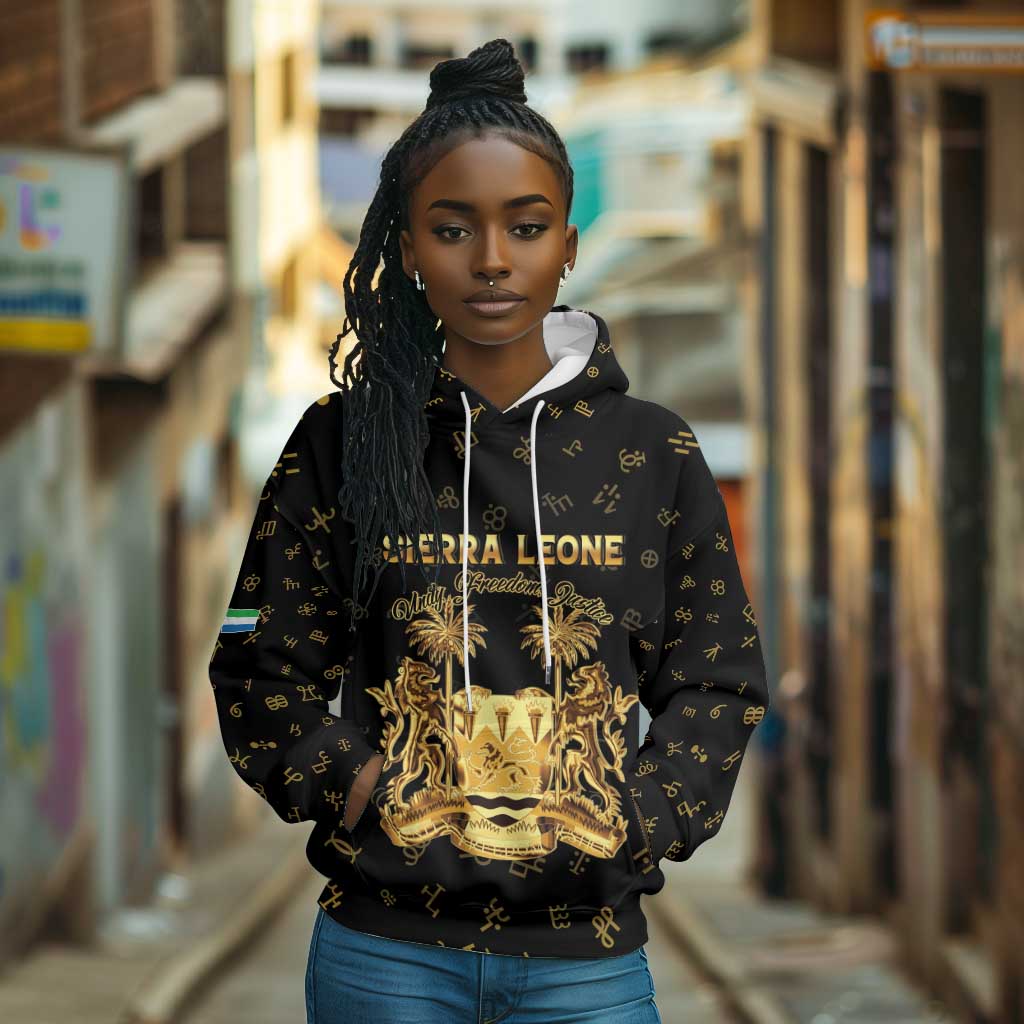 Personalized Sierra Leone National Emblem Golden Hoodie Vai Syllabary Heritage - African Pride