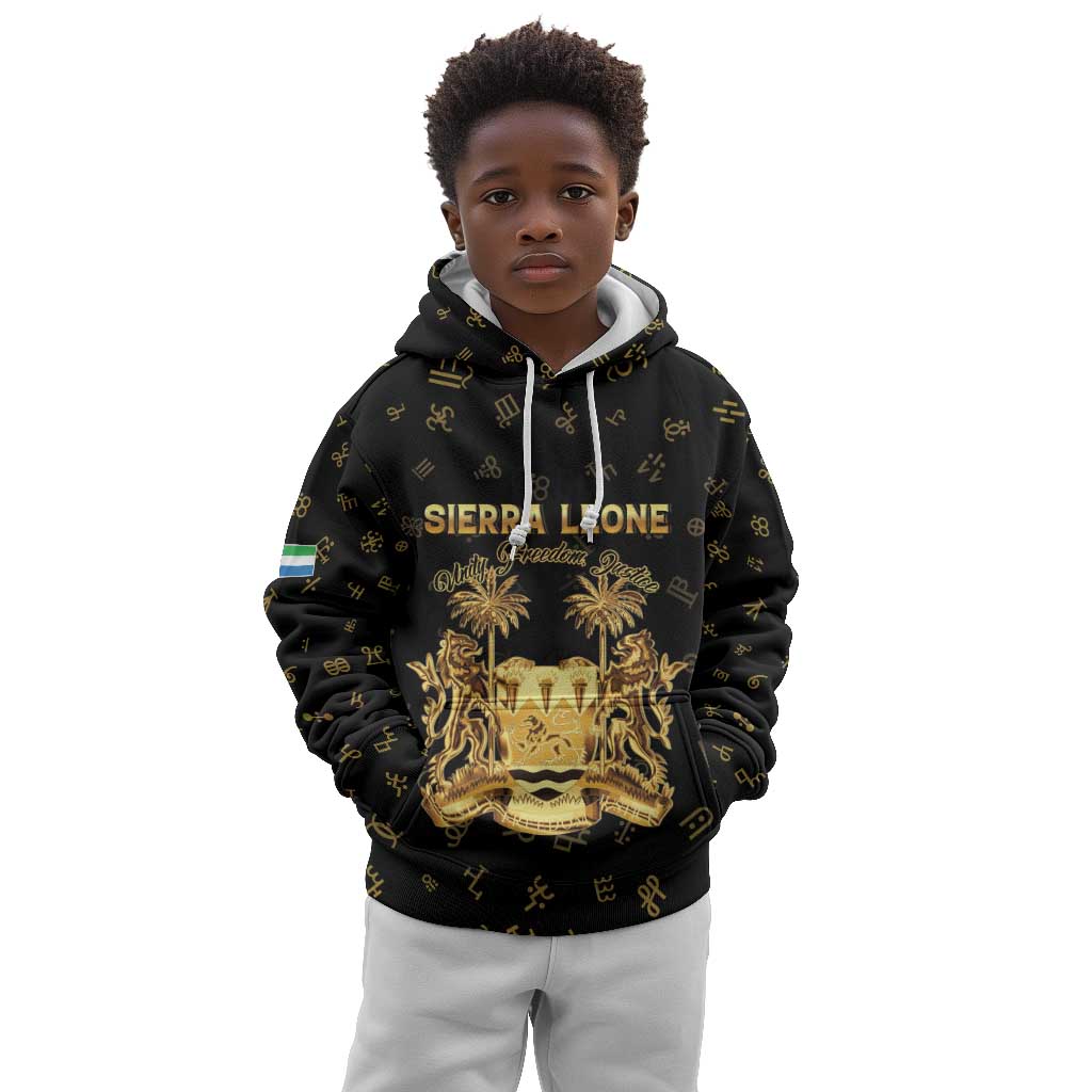 Personalized Sierra Leone National Emblem Golden Kid Hoodie Vai Syllabary Heritage - African Pride