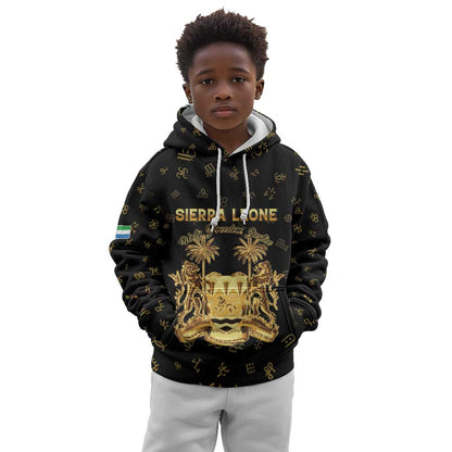 Personalized Sierra Leone National Emblem Golden Kid Hoodie Vai Syllabary Heritage - African Pride