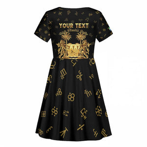 Personalized Sierra Leone National Emblem Golden Kid Short Sleeve Dress Vai Syllabary Heritage - African Pride
