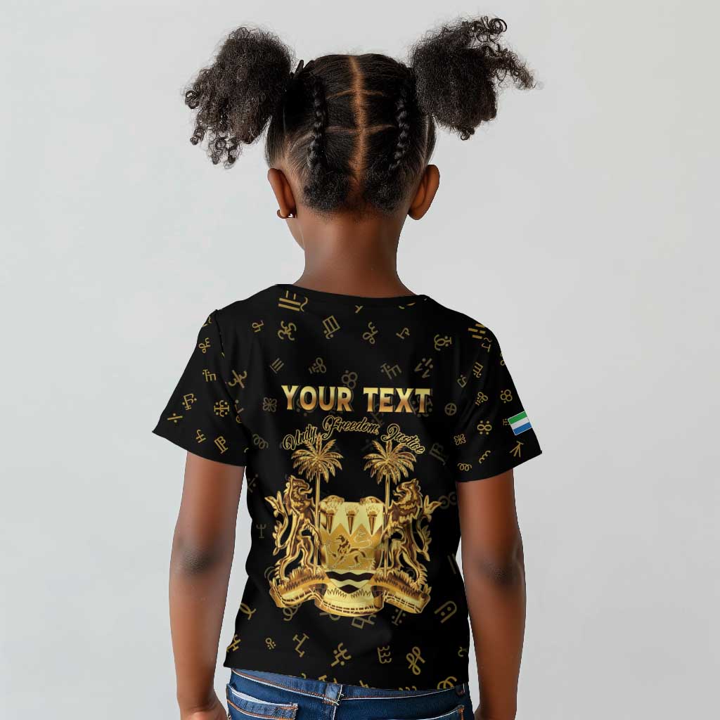 Personalized Sierra Leone National Emblem Golden Kid T shirt Vai Syllabary Heritage - African Pride