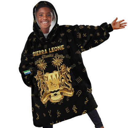 Personalized Sierra Leone National Emblem Golden Kid Wearable Blanket Hoodie Vai Syllabary Heritage - African Pride