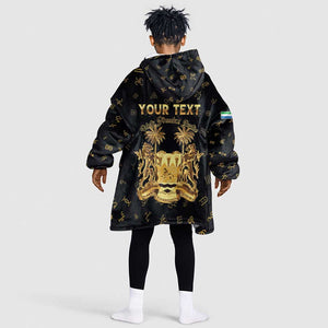 Personalized Sierra Leone National Emblem Golden Kid Wearable Blanket Hoodie Vai Syllabary Heritage - African Pride