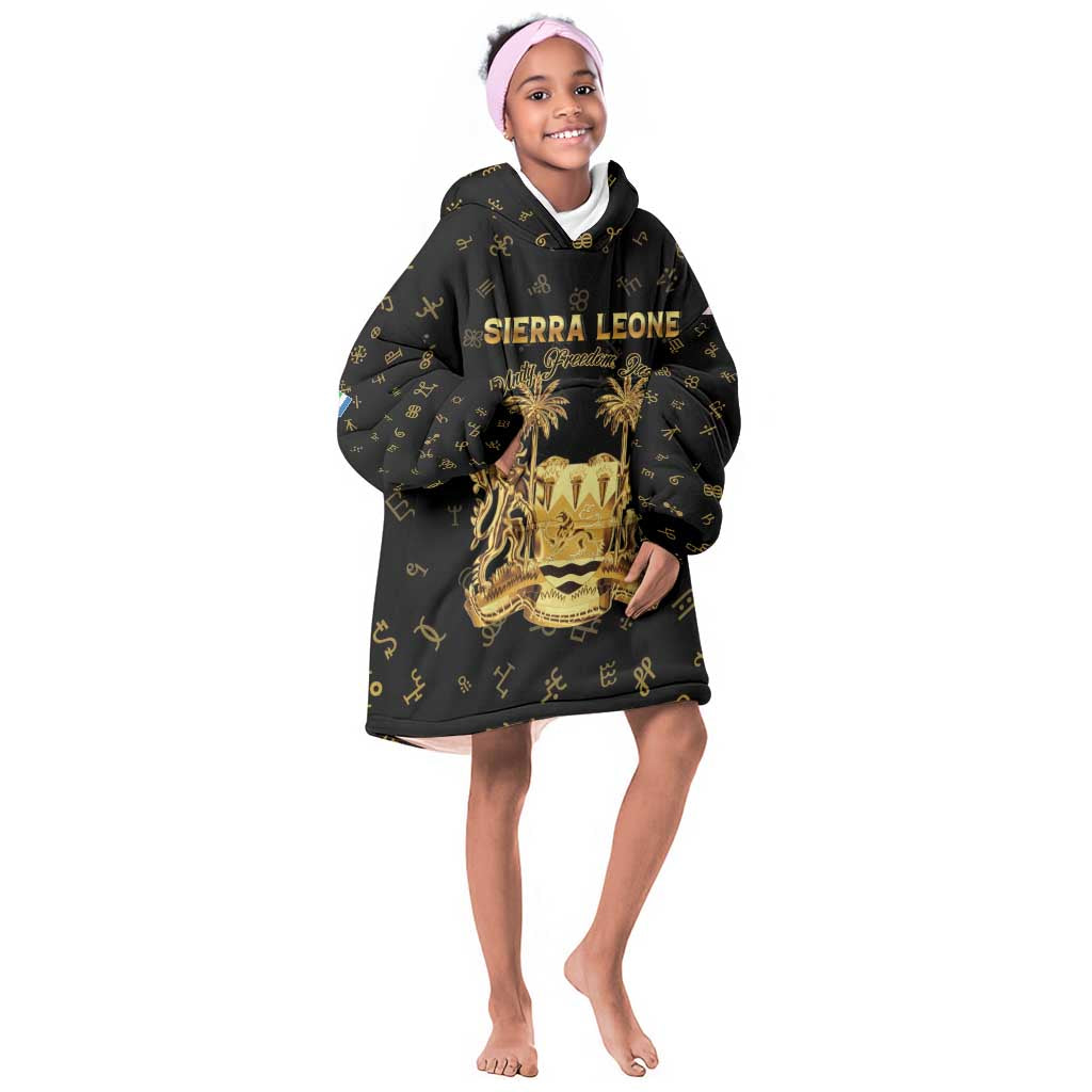 Personalized Sierra Leone National Emblem Golden Kid Wearable Blanket Hoodie Vai Syllabary Heritage - African Pride
