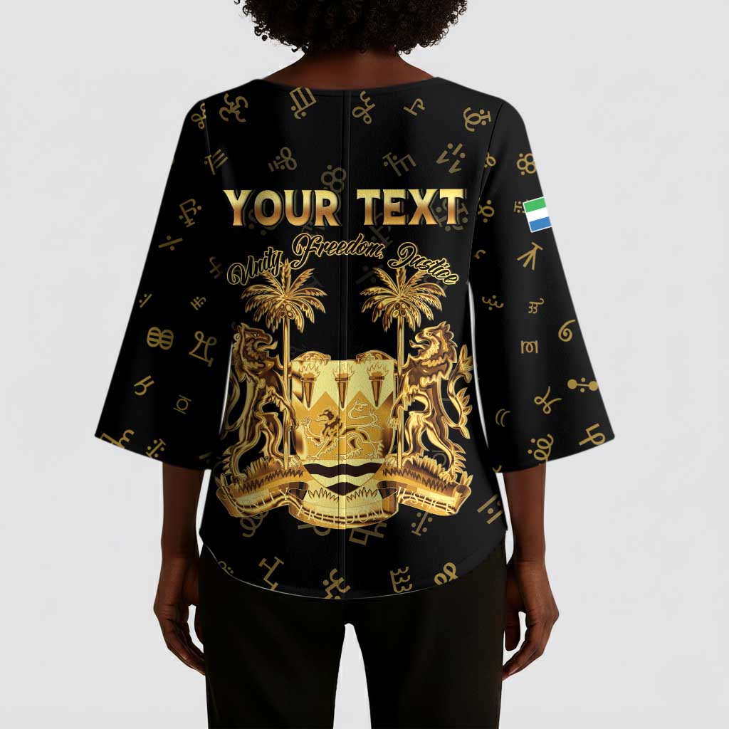 Personalized Sierra Leone Vai Syllabary Heritage Kimono Sleeve Blouse National Emblem Golden Style