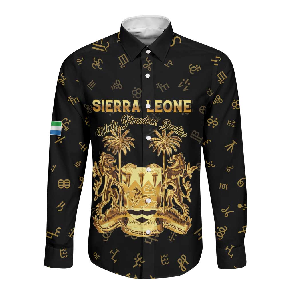 Personalized Sierra Leone National Emblem Golden Long Sleeve Button Shirt Vai Syllabary Heritage - African Pride