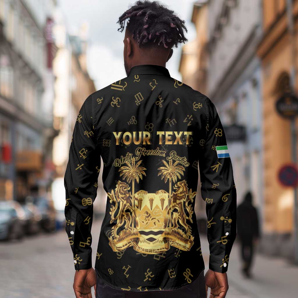 Personalized Sierra Leone National Emblem Golden Long Sleeve Button Shirt Vai Syllabary Heritage - African Pride