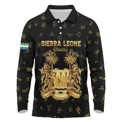 Personalized Sierra Leone National Emblem Golden Long Sleeve Polo Shirt Vai Syllabary Heritage - African Pride