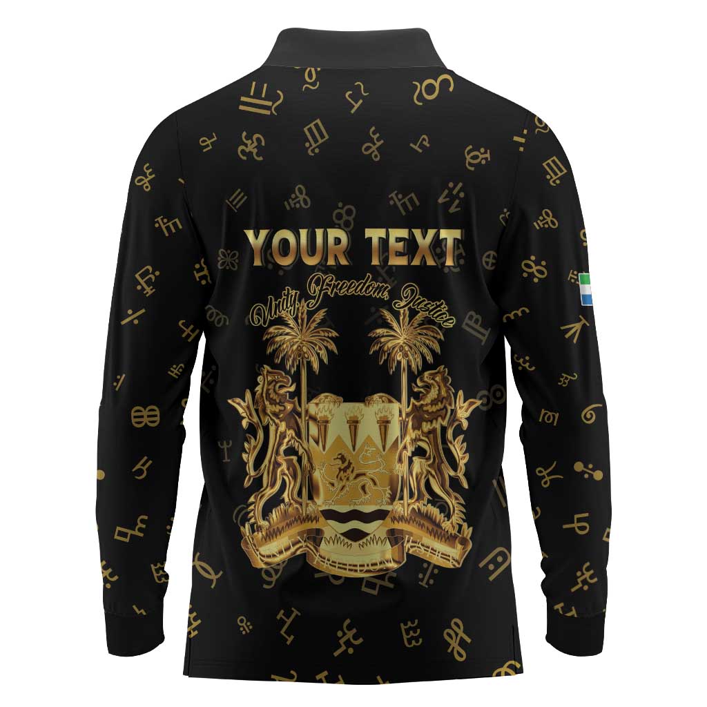 Personalized Sierra Leone National Emblem Golden Long Sleeve Polo Shirt Vai Syllabary Heritage - African Pride