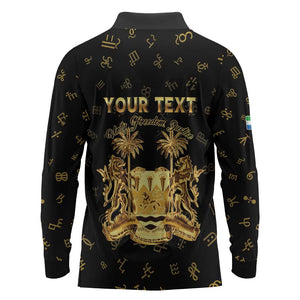 Personalized Sierra Leone National Emblem Golden Long Sleeve Polo Shirt Vai Syllabary Heritage - African Pride