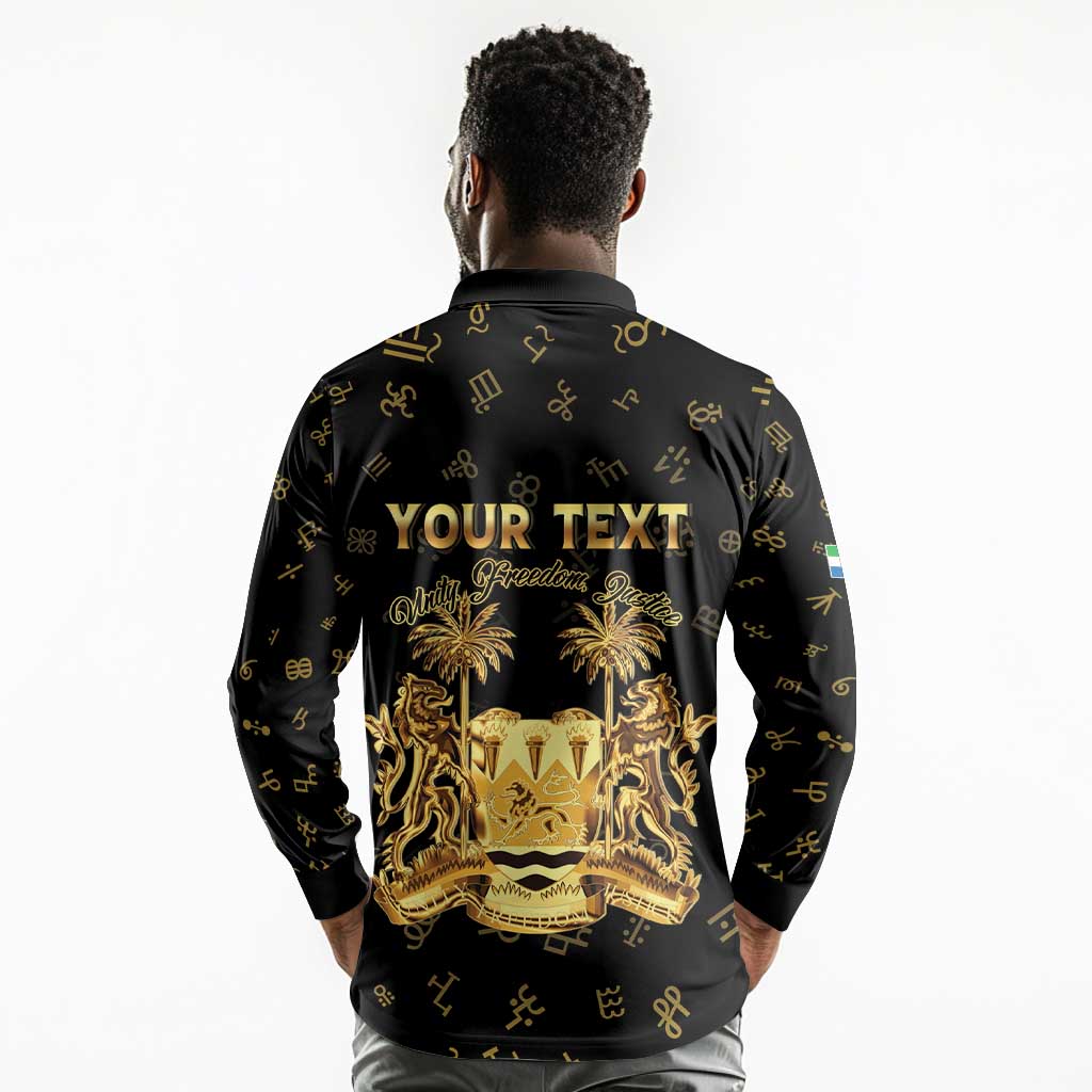 Personalized Sierra Leone National Emblem Golden Long Sleeve Polo Shirt Vai Syllabary Heritage - African Pride