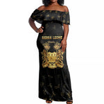 Personalized Sierra Leone National Emblem Golden Off Shoulder Maxi Dress Vai Syllabary Heritage - African Pride