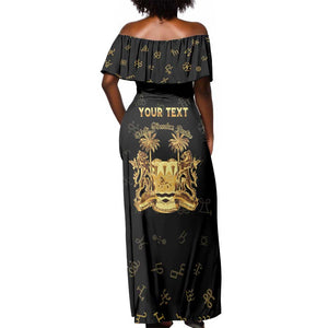 Personalized Sierra Leone National Emblem Golden Off Shoulder Maxi Dress Vai Syllabary Heritage - African Pride