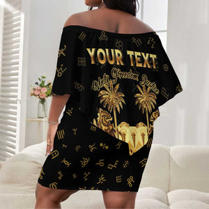 Personalized Sierra Leone National Emblem Golden Off Shoulder Short Dress Vai Syllabary Heritage - African Pride