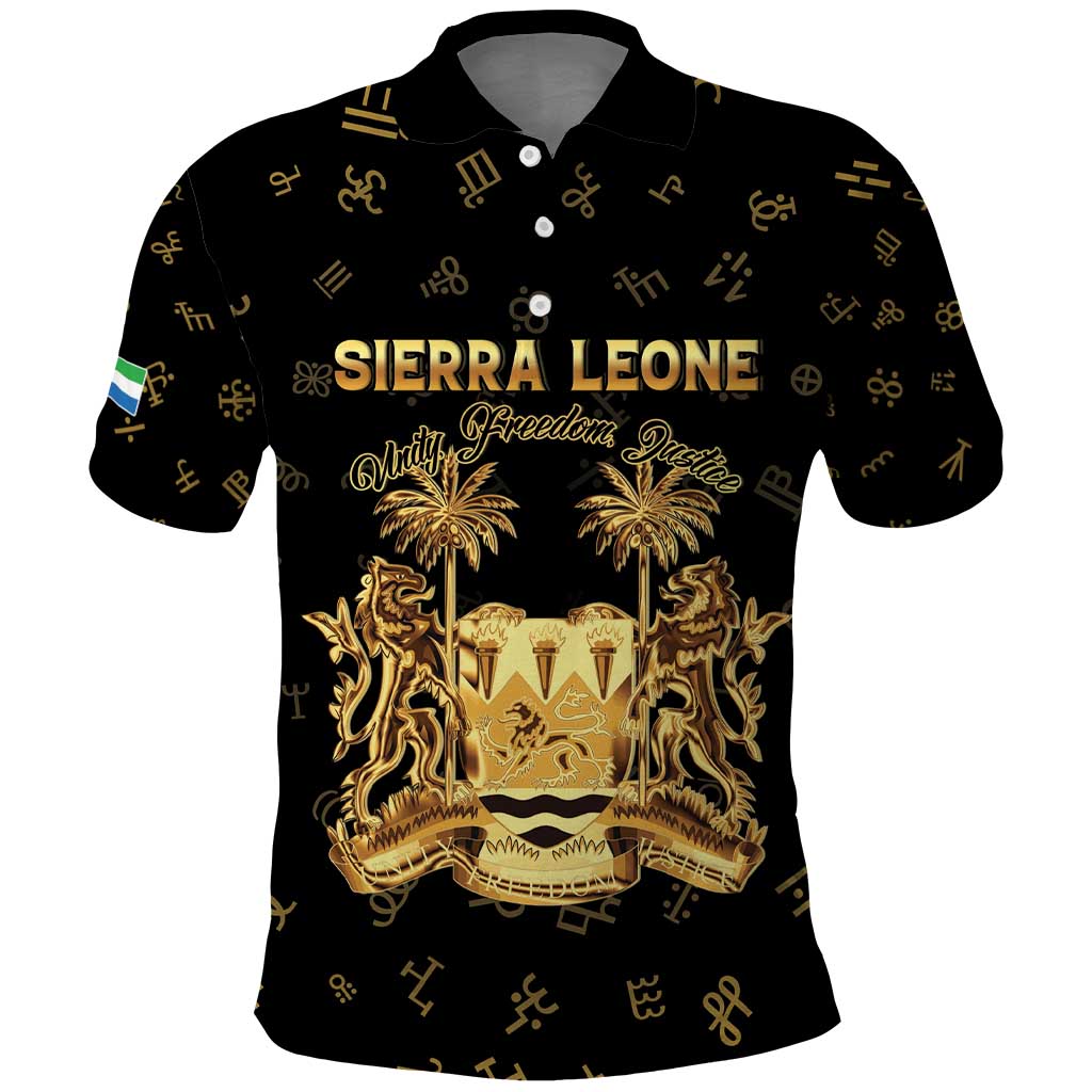 Personalized Sierra Leone National Emblem Golden Polo Shirt Vai Syllabary Heritage - African Pride