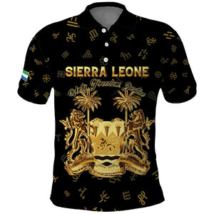 Personalized Sierra Leone National Emblem Golden Polo Shirt Vai Syllabary Heritage - African Pride