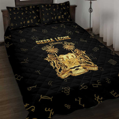 Sierra Leone National Emblem Golden Quilt Bed Set Vai Syllabary Heritage - African Pride